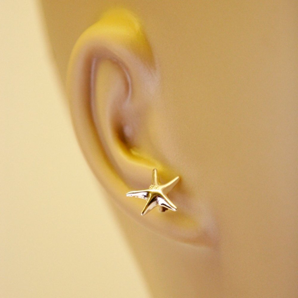 Tiny Starfish Stud Earrings, Silver Plated - image 4
